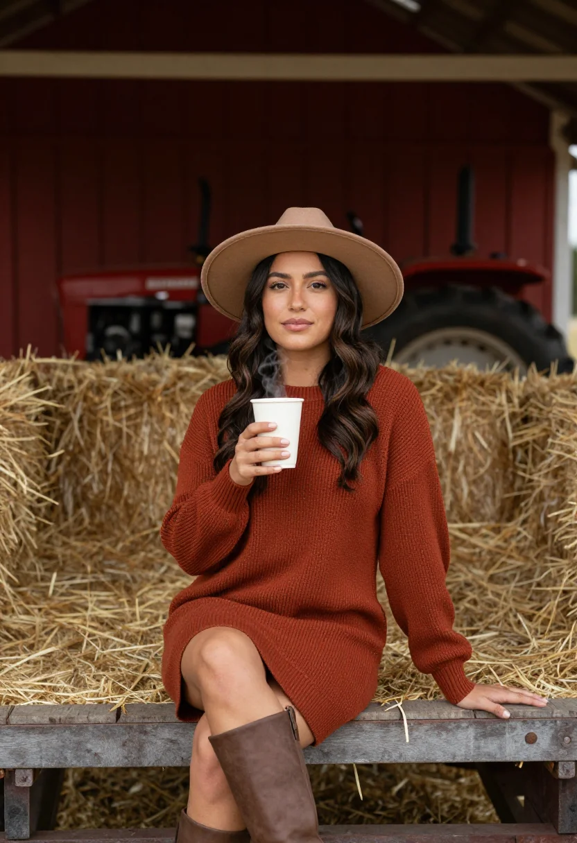 AI pumpkin patch sample — portrait of a woman, seated chest-up portrait of an olive-sk