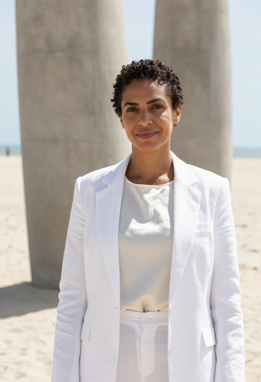 AI punta del este developer white hand sand sample — portrait of a woman, a Brazilian property developer in her m
