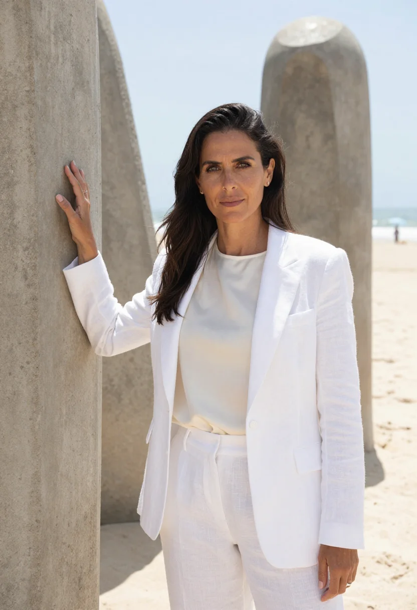 AI punta del este developer white hand sand sample — portrait of a woman, an Uruguayan property developer in her