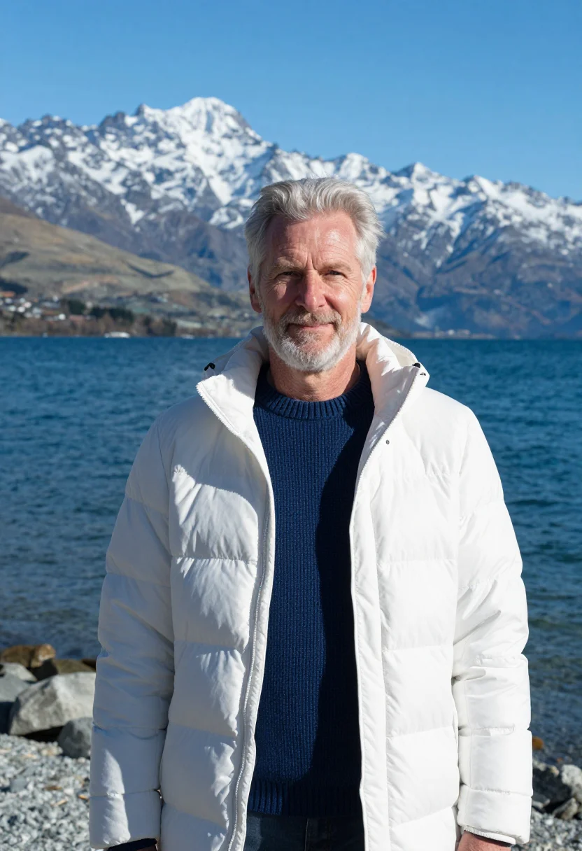 AI queenstown sports physician snow white blue sample — portrait of a man, a sports physician in his sixties of Norw