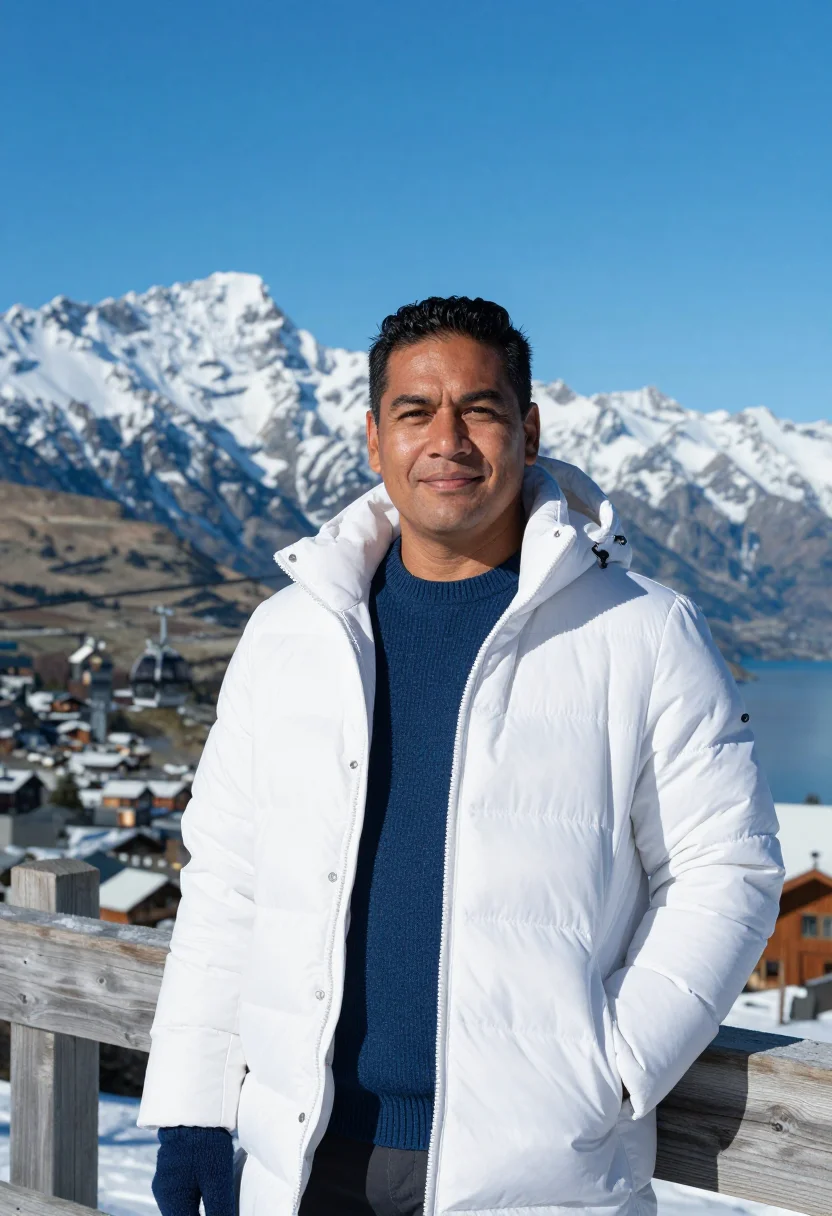 AI queenstown sports physician snow white blue sample — portrait of a man, a sports physician in his forties of Samo