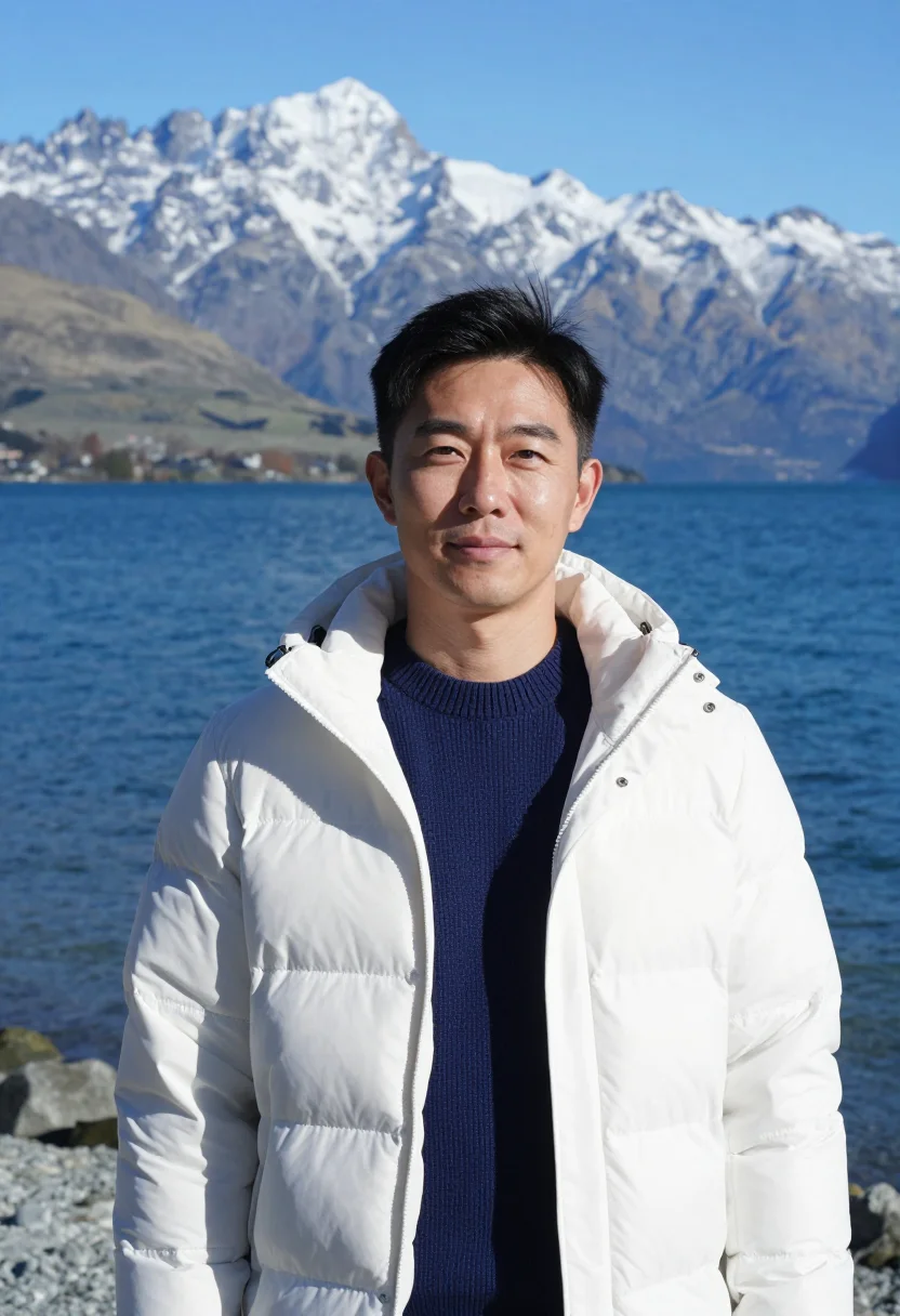 AI queenstown sports physician snow white blue sample — portrait of a man, a sports physician in his forties of Kore