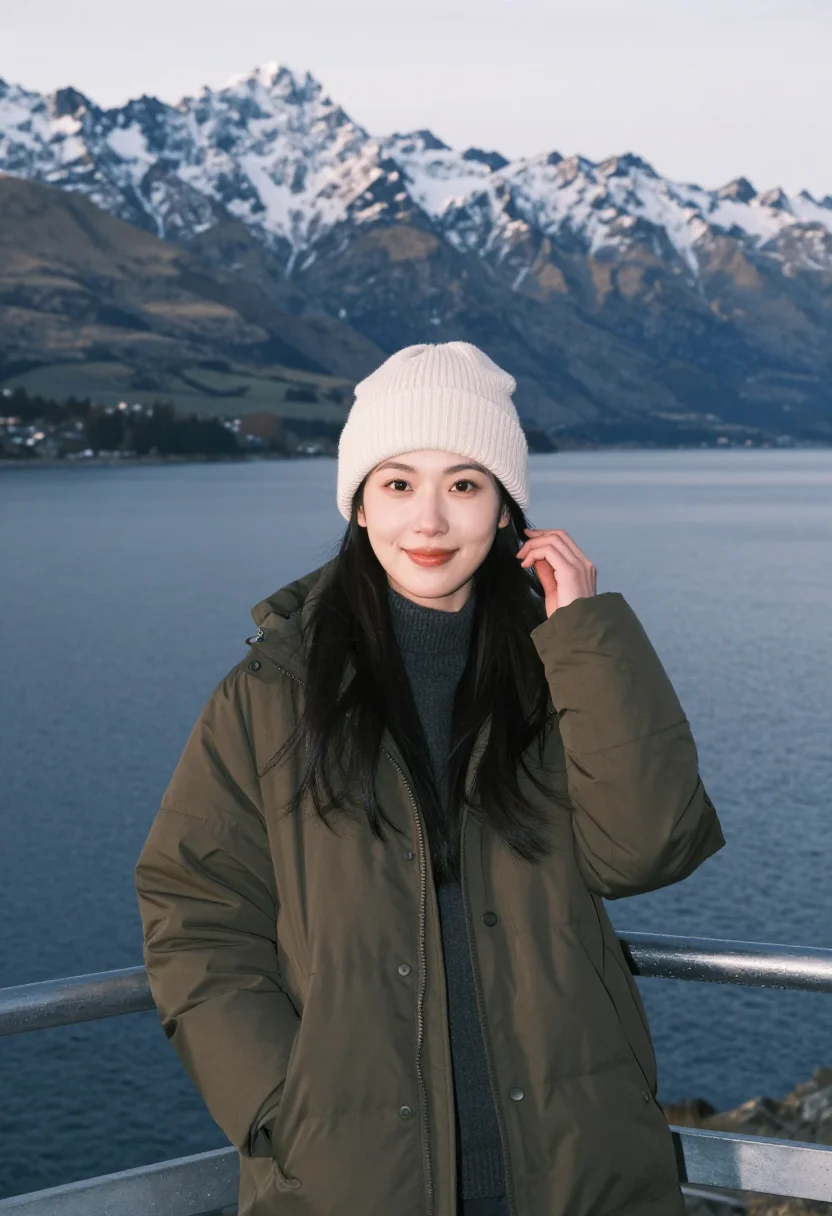 AI queenstown sample — portrait of a traveller, half-length portrait of an East-Asi