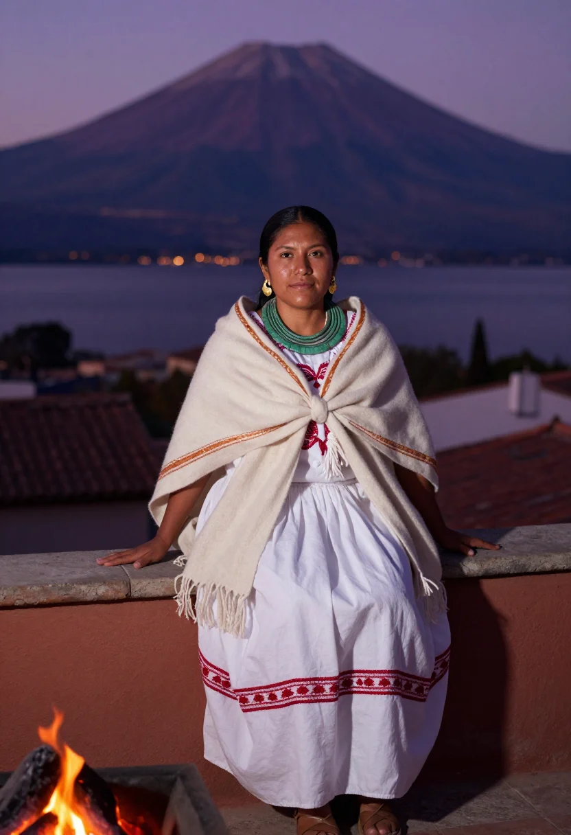 AI quetzal huipil sample — portrait of a woman, full-length portrait of a Nahua woman w