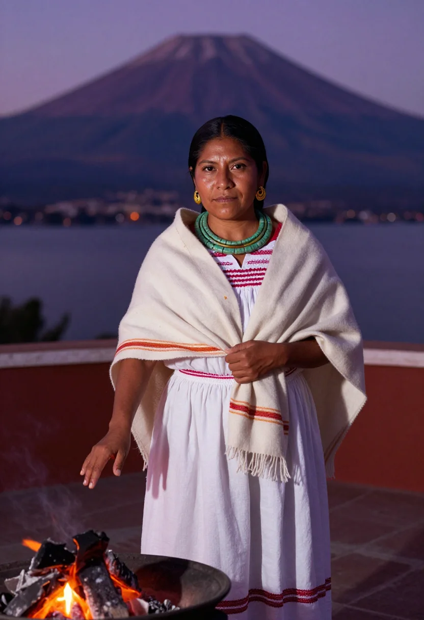 AI quetzal huipil sample — portrait of a woman, half-length portrait of a Nahua woman w