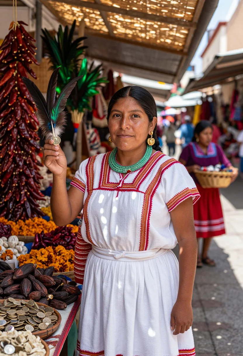 AI quetzal huipil sample — portrait of a woman, half-length portrait of a Nahua woman w