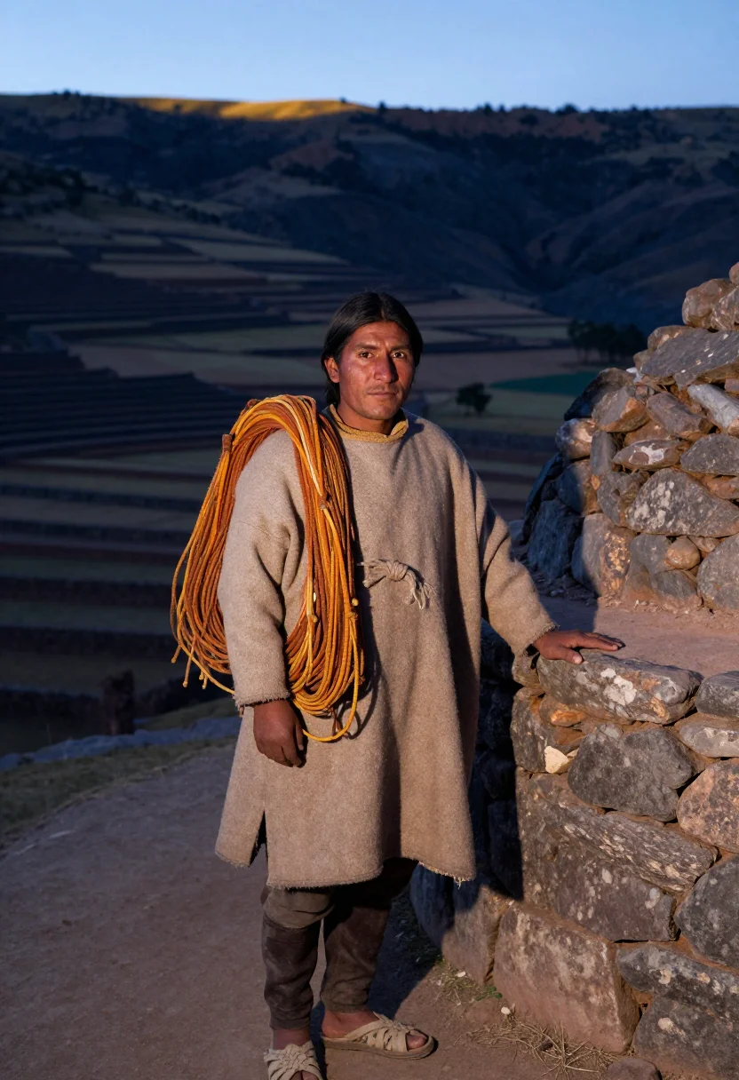 AI quipu keeper sample — portrait of a man, three-quarter-length portrait of an Andea
