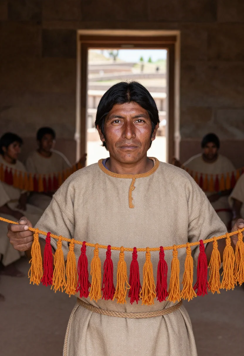 AI quipu keeper sample — portrait of a man, head-and-shoulders portrait of an Andean