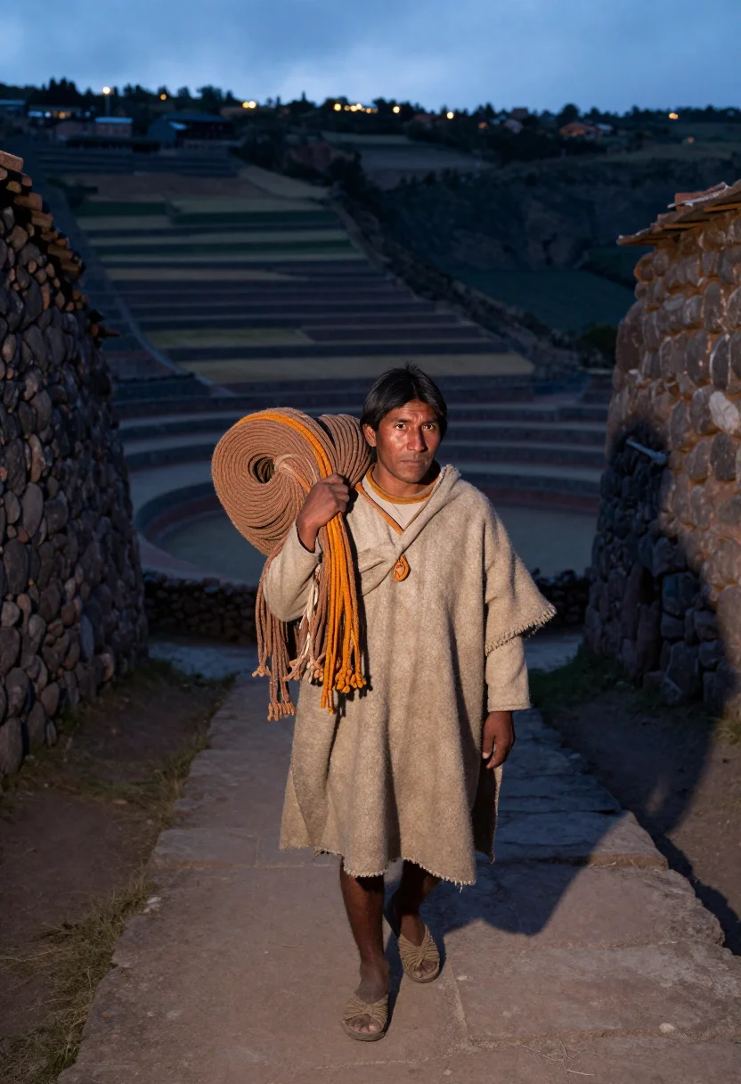 AI quipu keeper sample — portrait of a man, full-length portrait of an Andean man wit