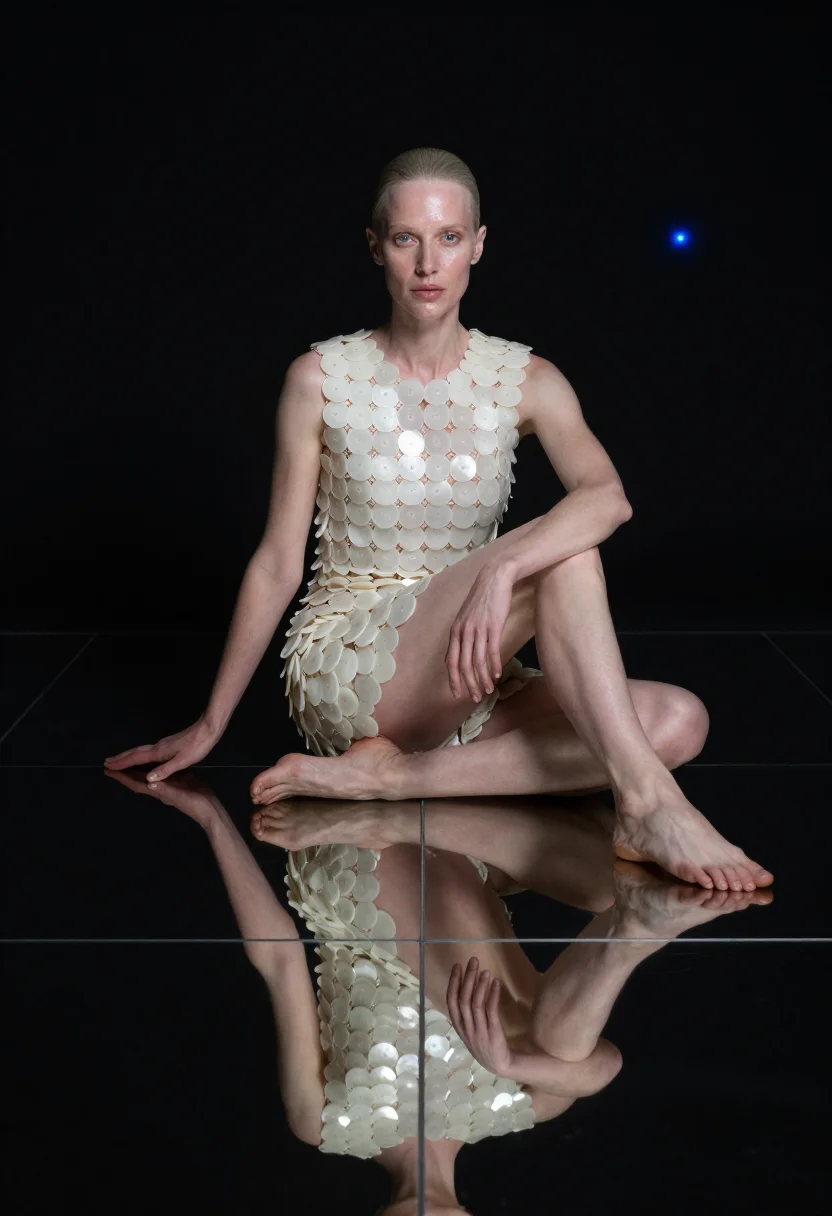 AI rabanne chainmail sample — portrait of a woman, full-length portrait of a Western-Europ