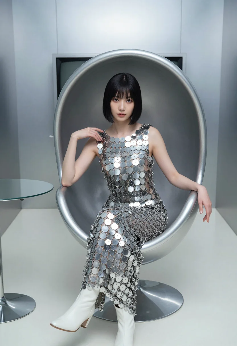 AI rabanne silver sample — portrait of a woman, three-quarter-length portrait of a Japa