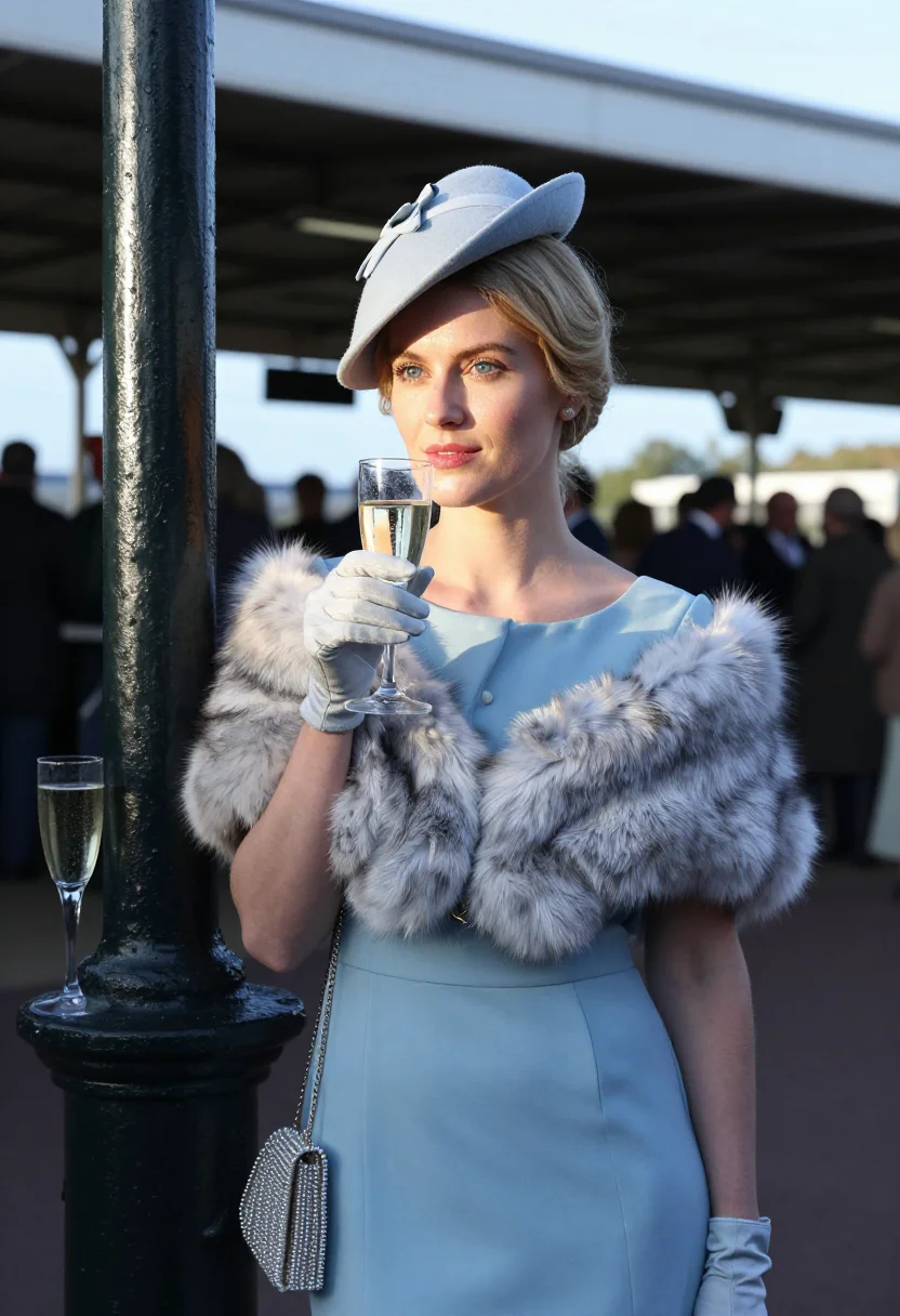 AI race day lady sample — portrait of a woman, waist-up portrait of a fair-skinned Wes