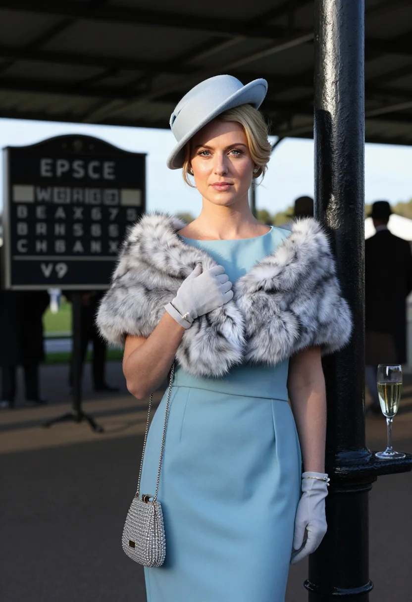 AI race day lady sample — portrait of a woman, three-quarter-length portrait of a fair