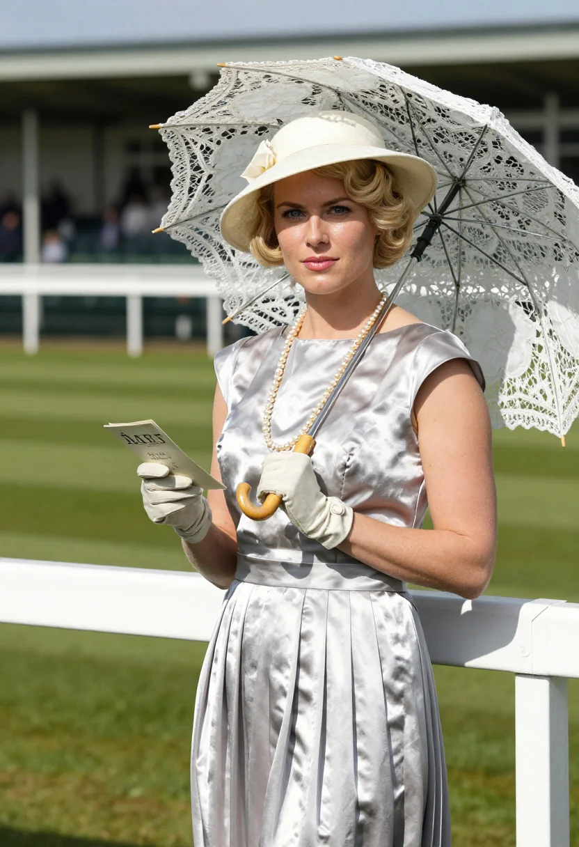 AI race day lady sample — portrait of a woman, waist-up portrait of a fair-skinned Wes