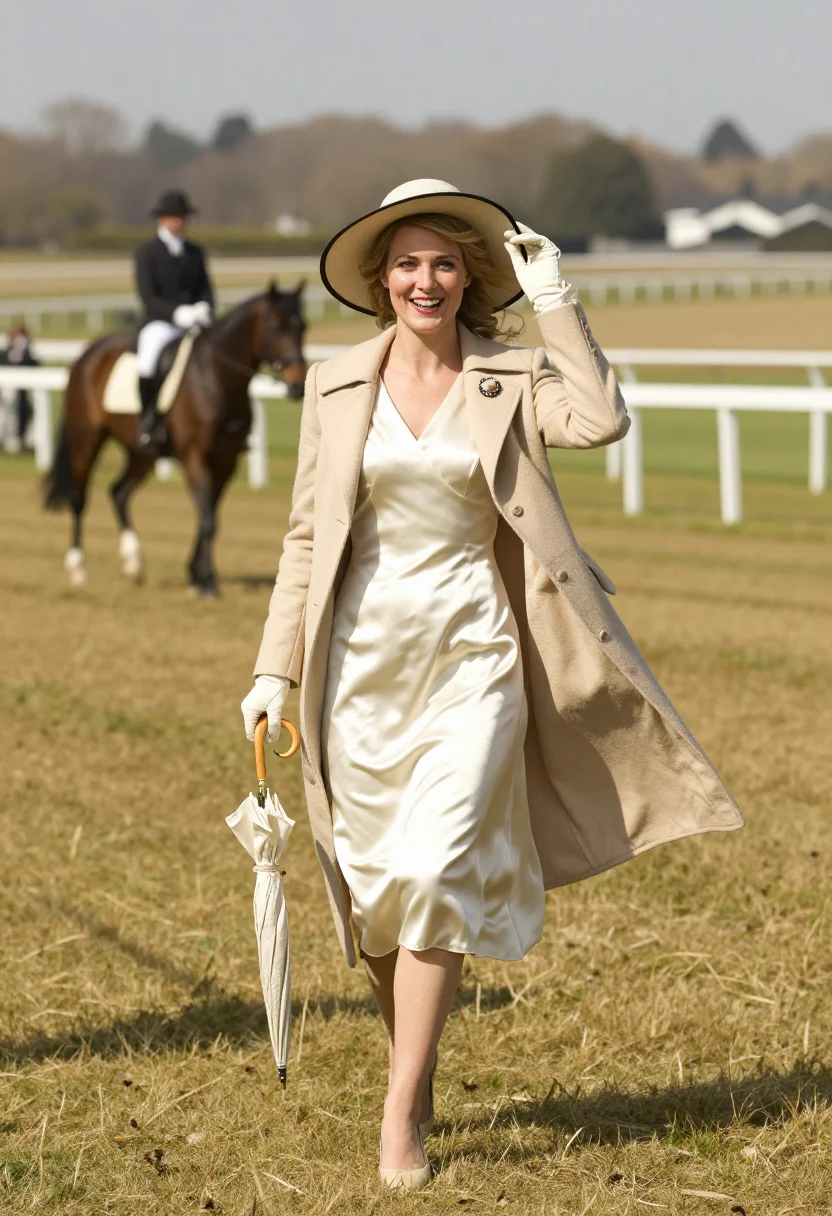 AI race day lady sample — portrait of a woman, full-length portrait of a fair-skinned