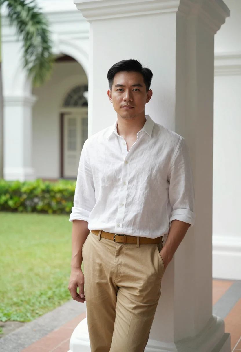 AI raffles long bar sample — portrait of a man, three-quarter-length portrait of an East-