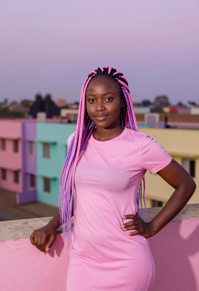 AI rafiki nairobi pastel pink sample — portrait of a woman, a Nairobi local, a Kenyan woman in her