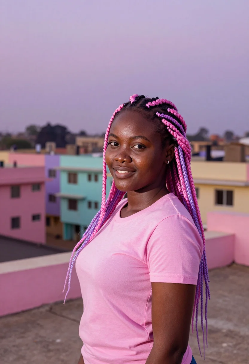AI rafiki nairobi pastel pink sample — portrait of a woman, a Nairobi local, a Kamba woman in her e