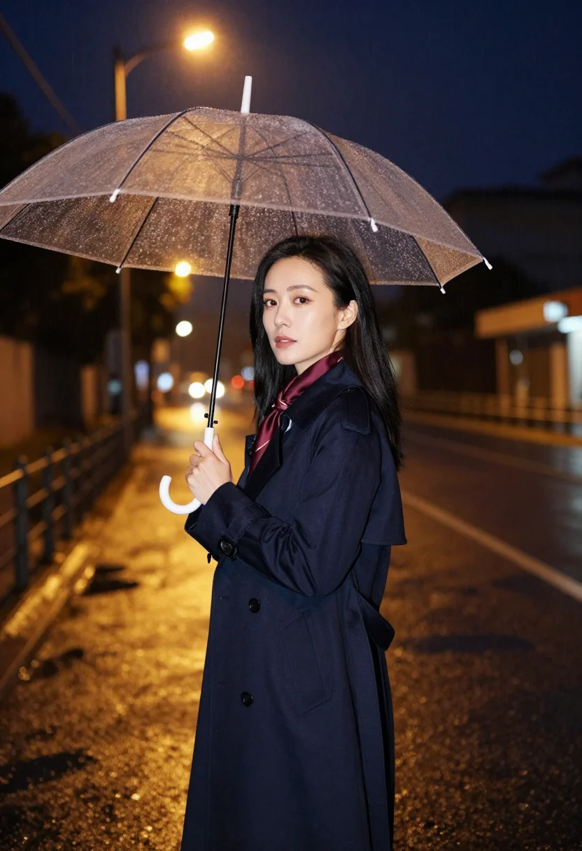 AI rain sample — portrait of a woman, three-quarter-length portrait of an Eas