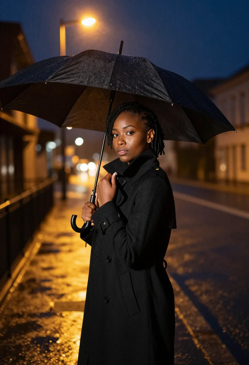 AI rain sample — portrait of a woman, half-length portrait of a Black woman w
