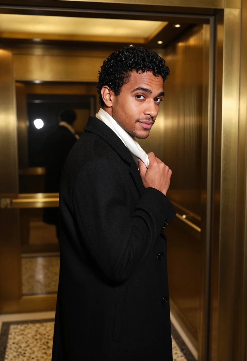 AI rainbow room nye sample — portrait of a man, in his mid-twenties, with golden tan skin