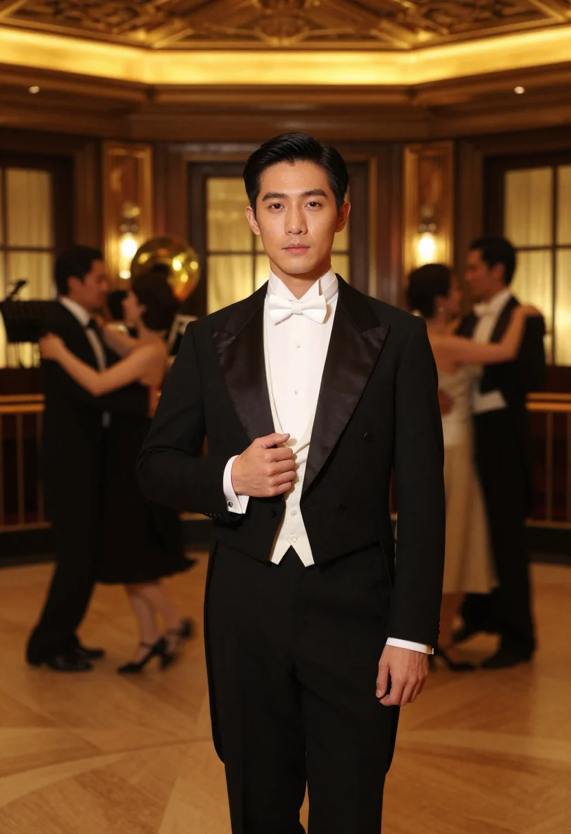 AI rainbow room nye sample — portrait of a man, in his late twenties, East-Asian, with wa