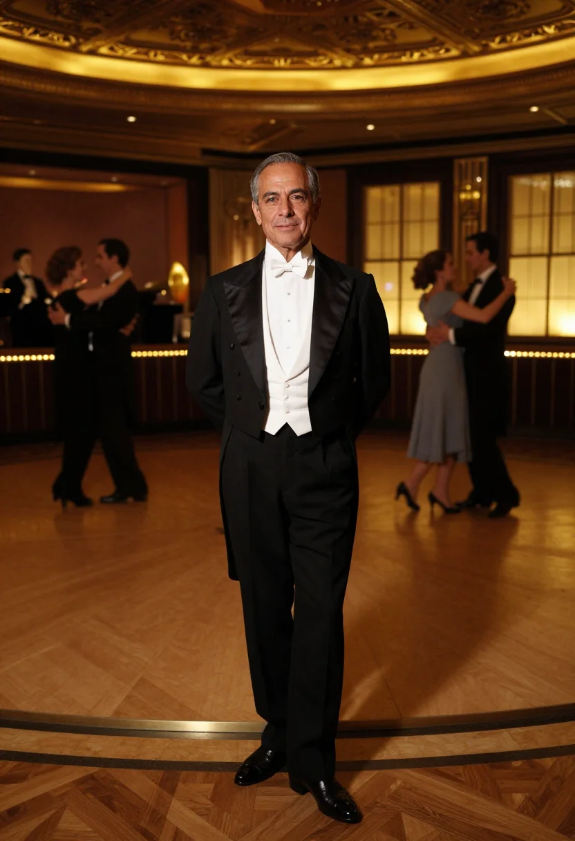 AI rainbow room nye sample — portrait of a man, around fifty, with warm tan skin, grey ey