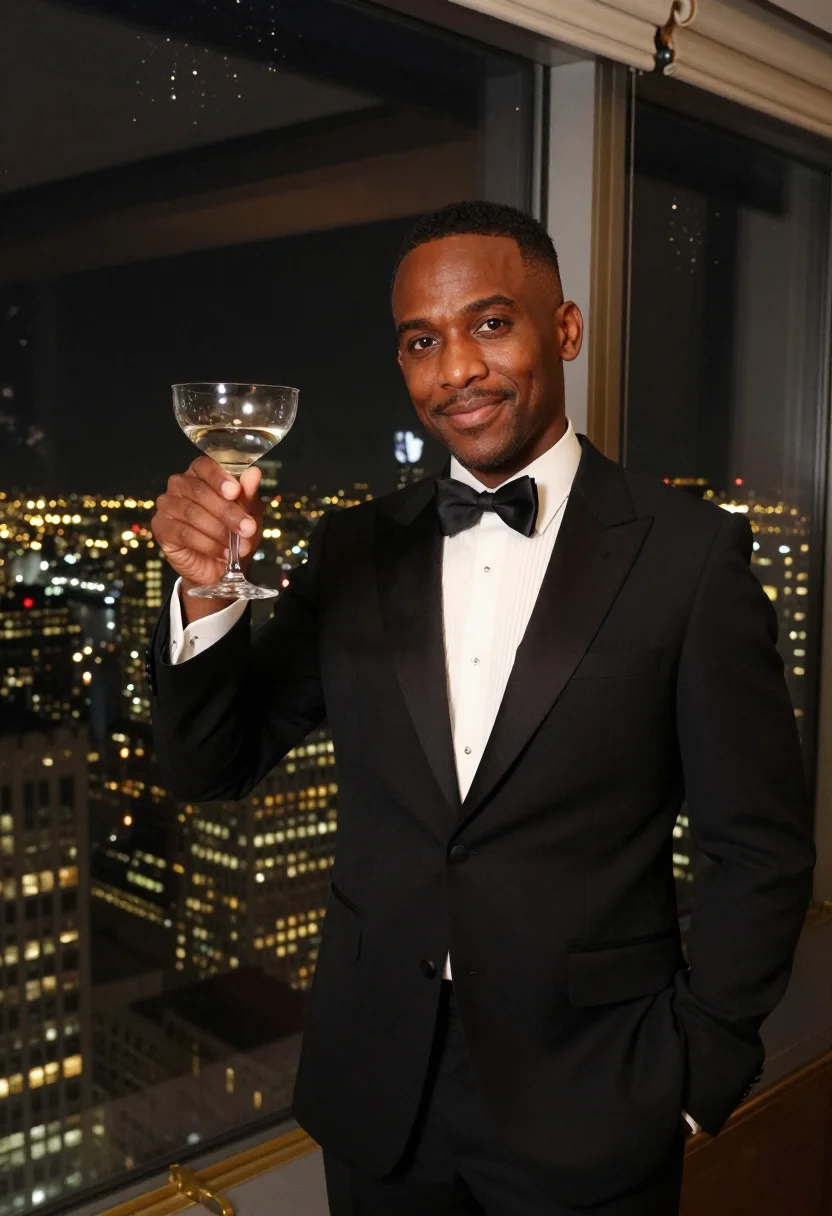 AI rainbow room nye sample — portrait of a man, around forty, with deep brown skin, warm