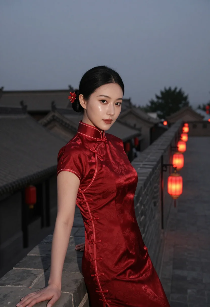 AI raise the red lantern shanxi courtyard red sample — portrait of a woman, a woman in her early twenties of Han Ch