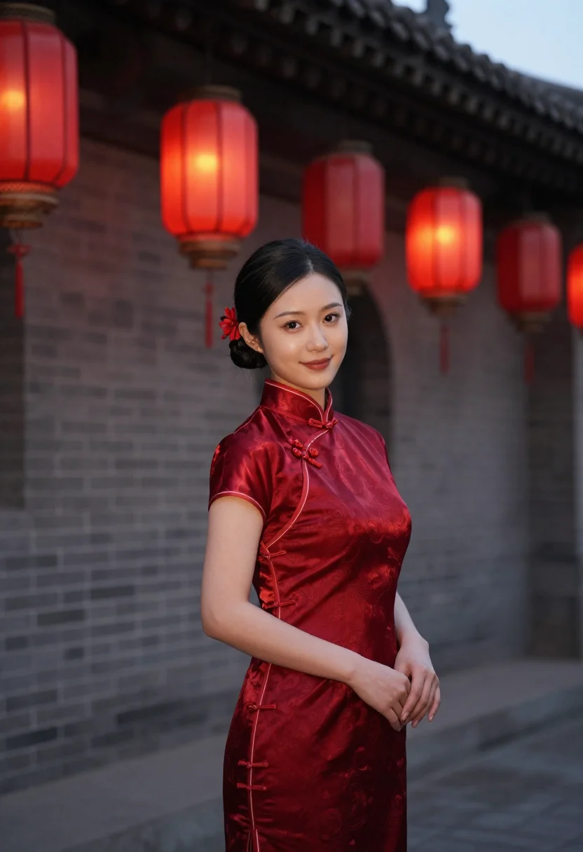 AI raise the red lantern shanxi courtyard red sample — portrait of a woman, a woman in her early twenties of Han Ch