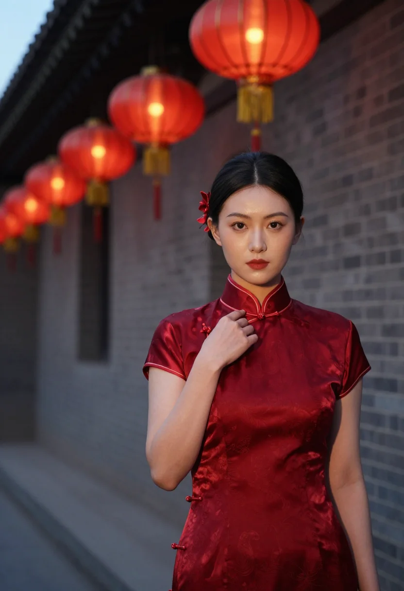 AI raise the red lantern shanxi courtyard red sample — portrait of a woman, a woman in her early twenties of Han Ch