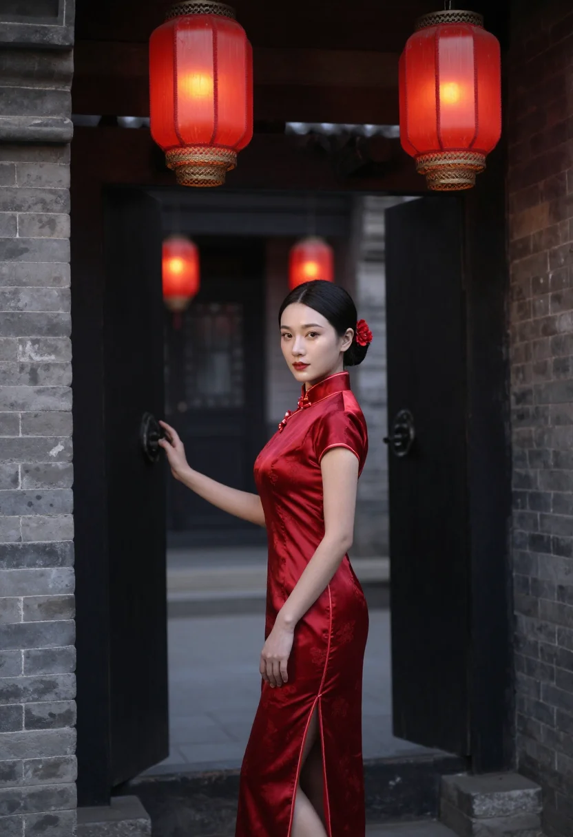 AI raise the red lantern shanxi courtyard red sample — portrait of a woman, a woman in her early twenties of Han Ch