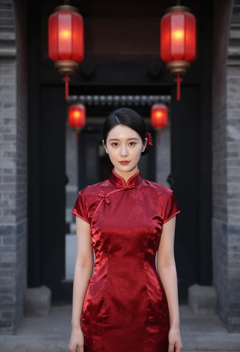 AI raise the red lantern shanxi courtyard red sample — portrait of a woman, a woman in her early twenties of Han Ch