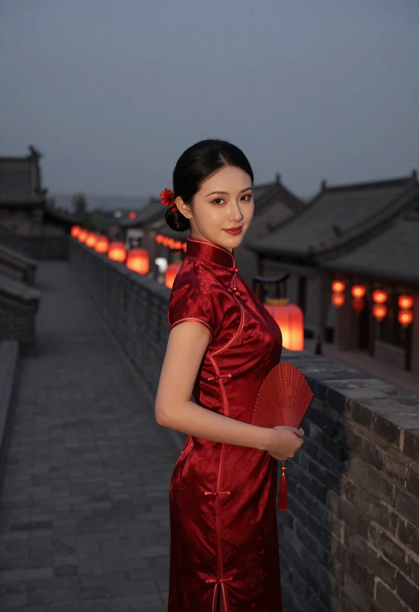 AI raise the red lantern shanxi courtyard red sample — portrait of a woman, a woman in her early twenties of Han Ch