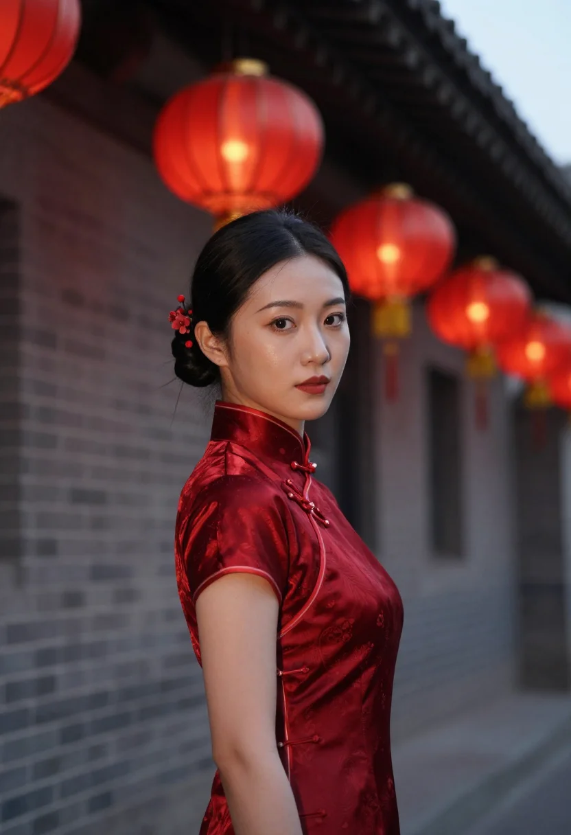 AI raise the red lantern shanxi courtyard red sample — portrait of a woman, a woman in her early twenties of Han Ch