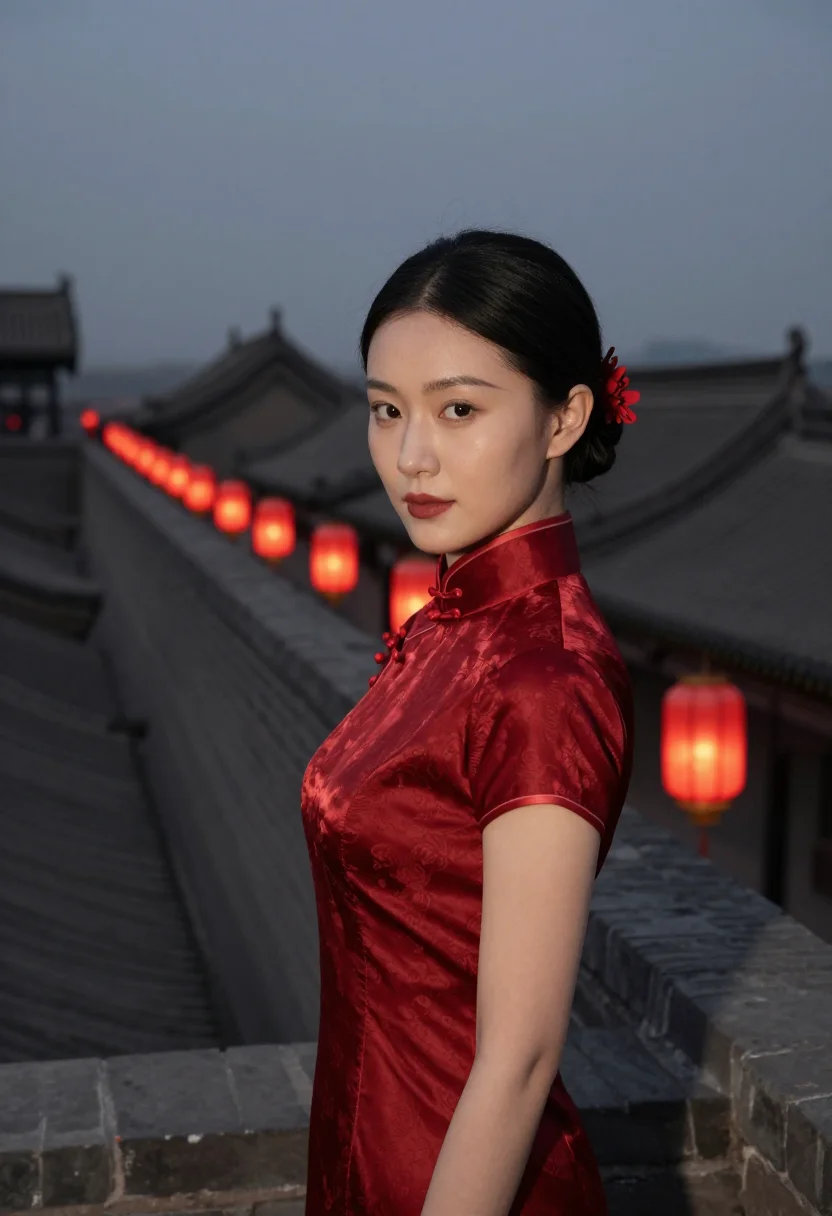 AI raise the red lantern shanxi courtyard red sample — portrait of a woman, a woman in her early twenties of Han Ch