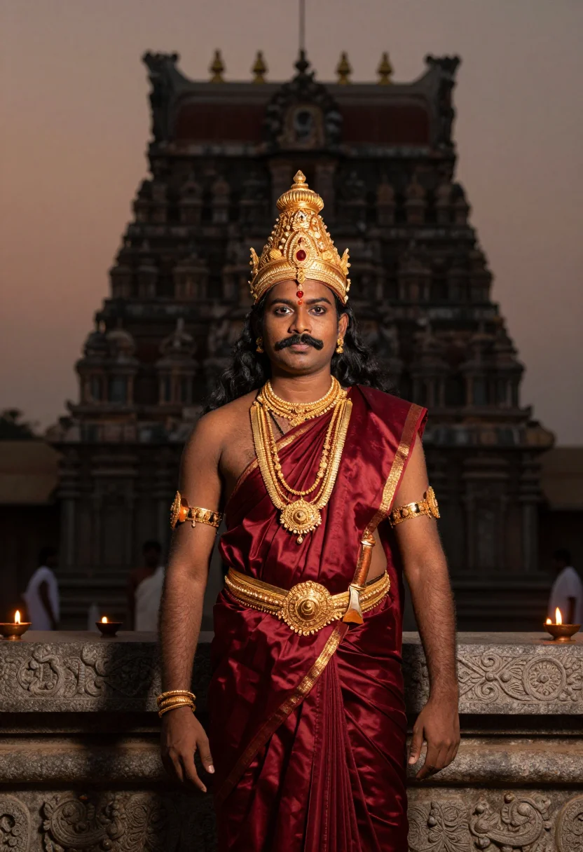 AI rajaraja chola sample — portrait of a man, close portrait of a Tamil man with deep b