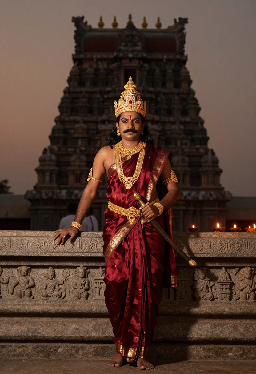 AI rajaraja chola sample — portrait of a man, three-quarter-length portrait of a Tamil