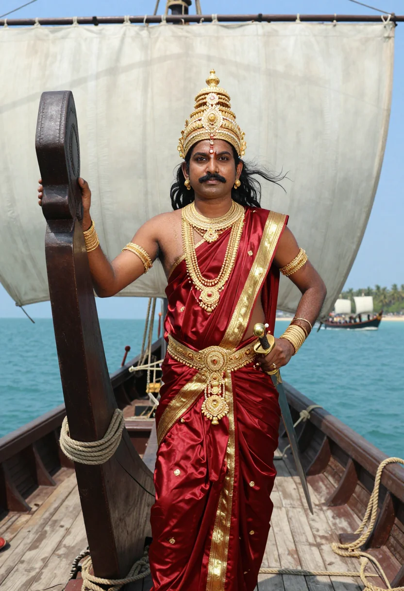 AI rajaraja chola sample — portrait of a man, three-quarter-length portrait of a Tamil