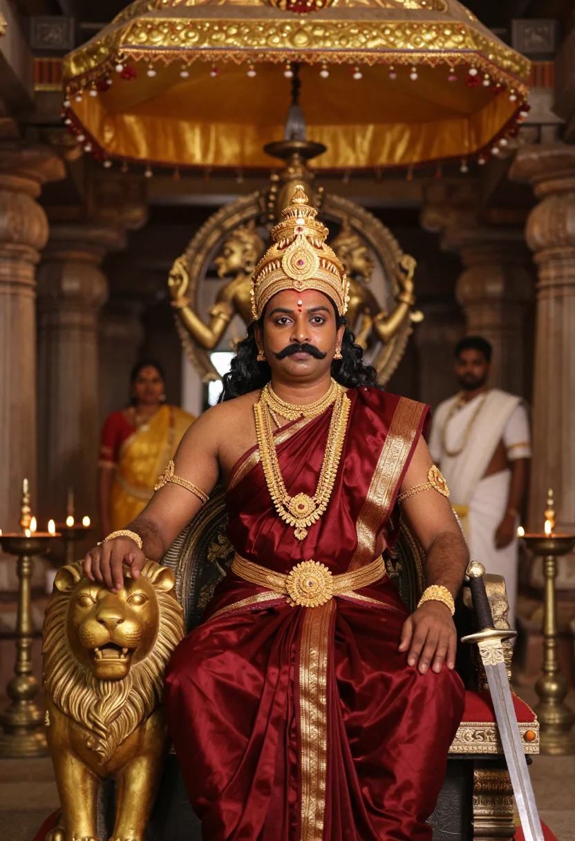 AI rajaraja chola sample — portrait of a man, close portrait of a Tamil man with deep b