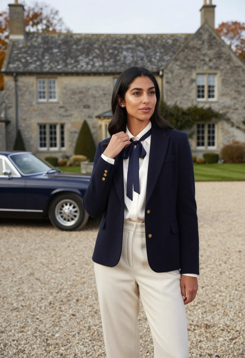 AI ralph lauren bedford mansion polo navy cream sample — portrait of a woman, an American woman of Lebanese descent i