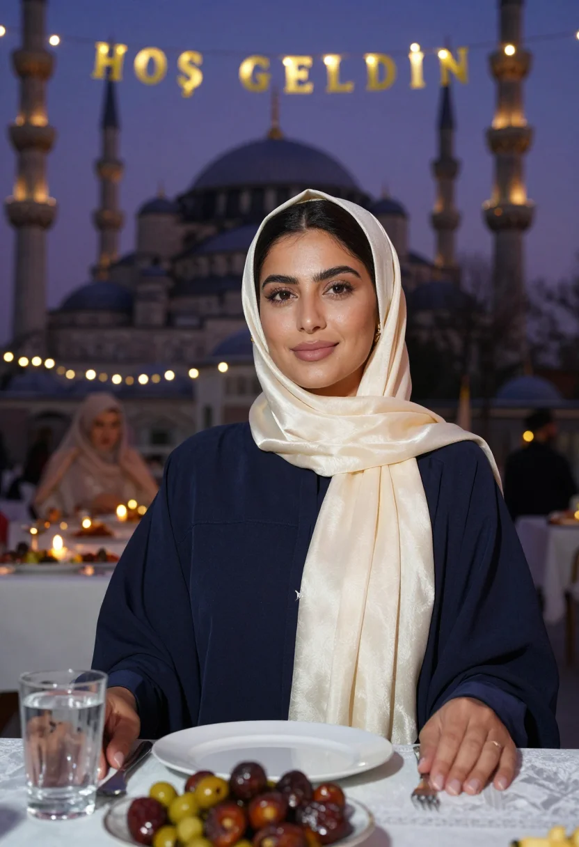 AI ramadan iftar istanbul sample — portrait of a woman, close chest-up portrait of a Turkish wo