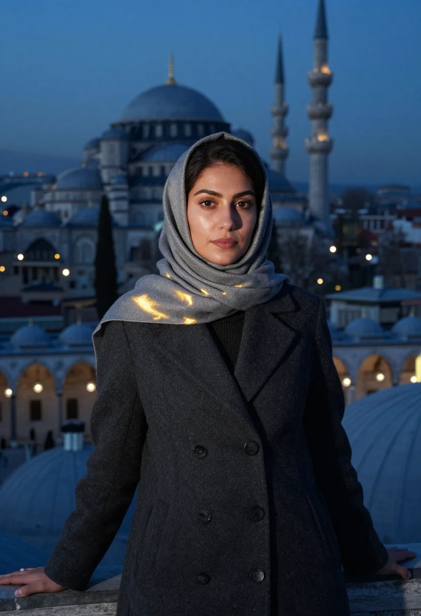 AI ramadan iftar istanbul sample — portrait of a woman, close chest-up near-frontal portrait of