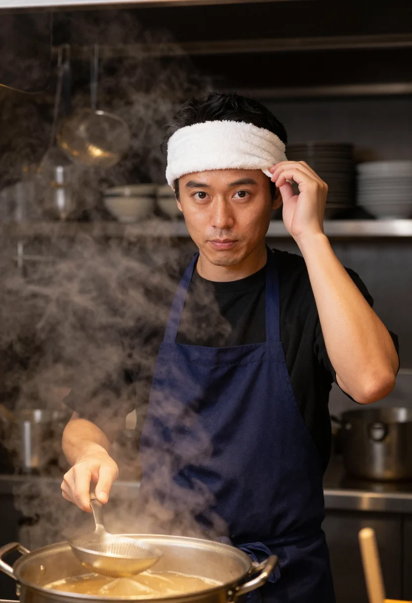 AI ramen counter sample — portrait of a man, chest-up portrait of a Japanese man in hi