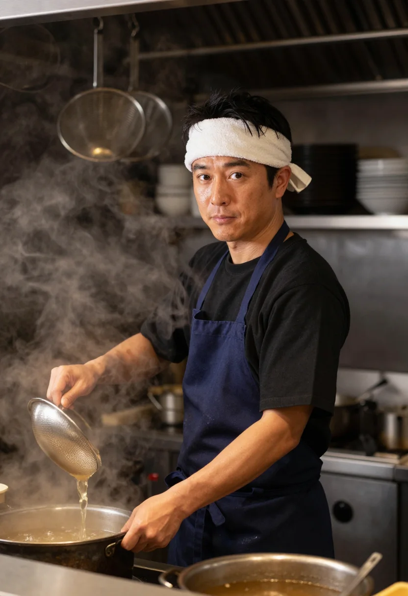 AI ramen counter sample — portrait of a man, half-length portrait of a Japanese man in