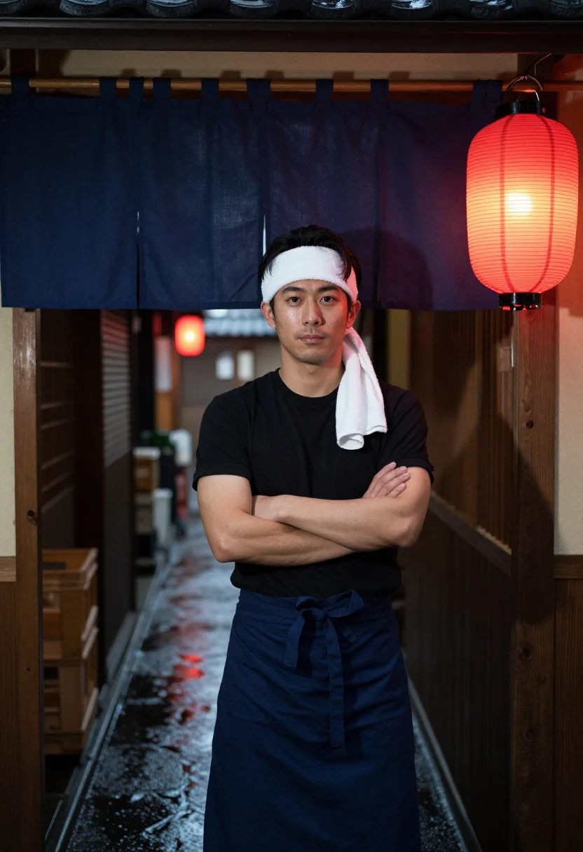 AI ramen counter sample — portrait of a man, three-quarter-length portrait of a Japane