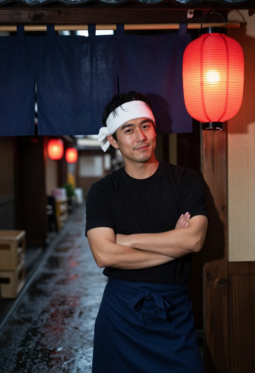 AI ramen counter sample — portrait of a man, half-length portrait of a Japanese man in