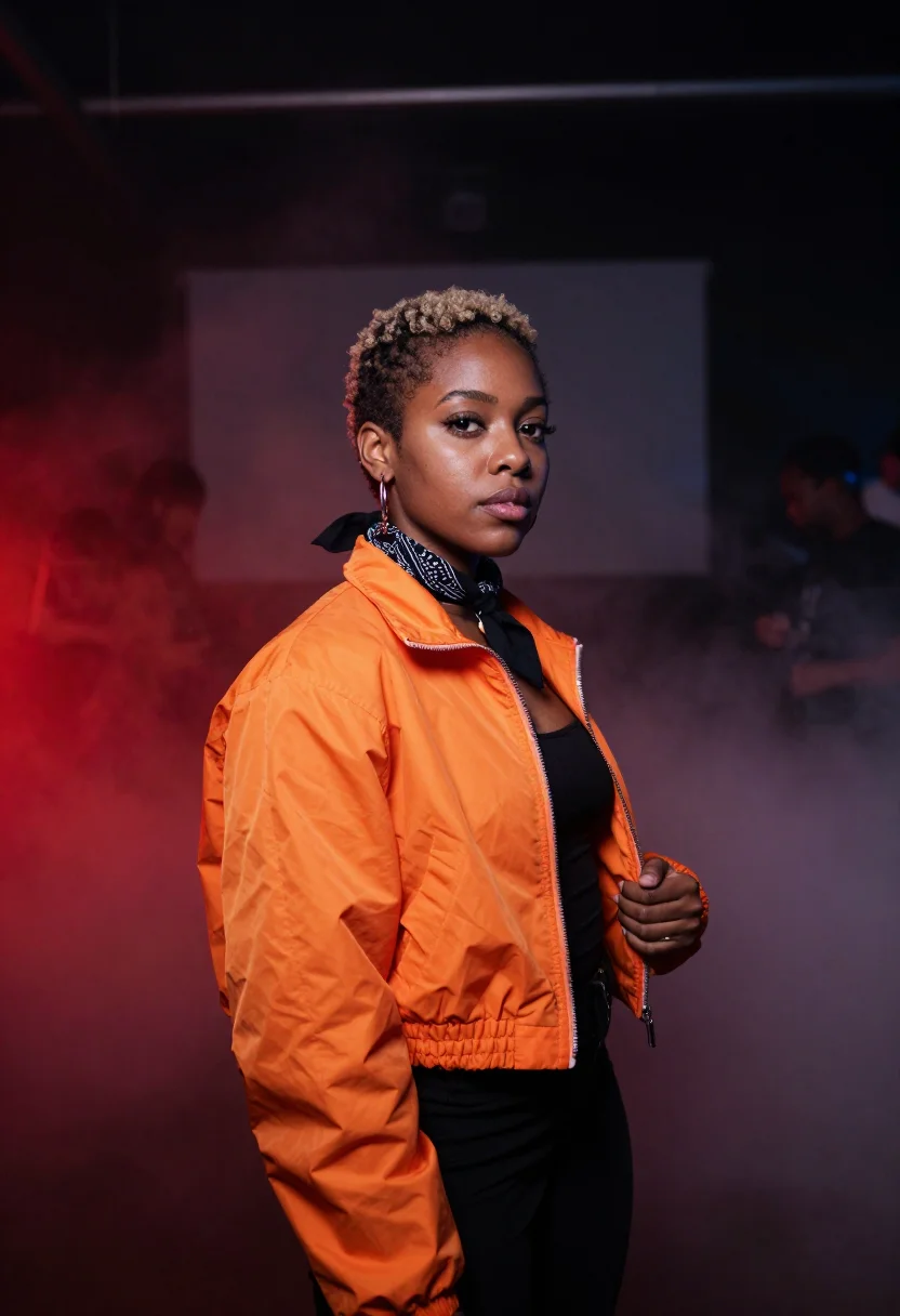 AI rave sample — portrait of a woman, waist-up portrait of a Black woman with
