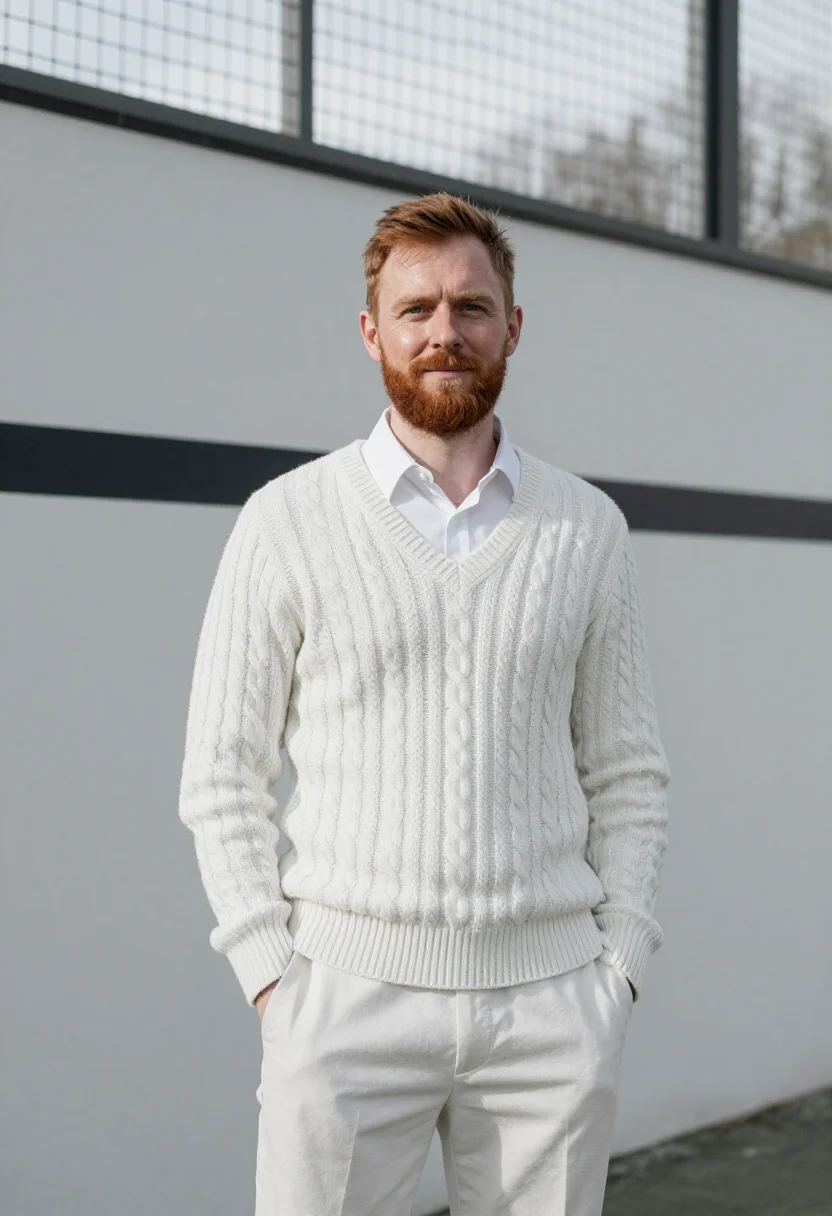 AI real tennis whites sample — portrait of a man, framed half-length from the head to the h