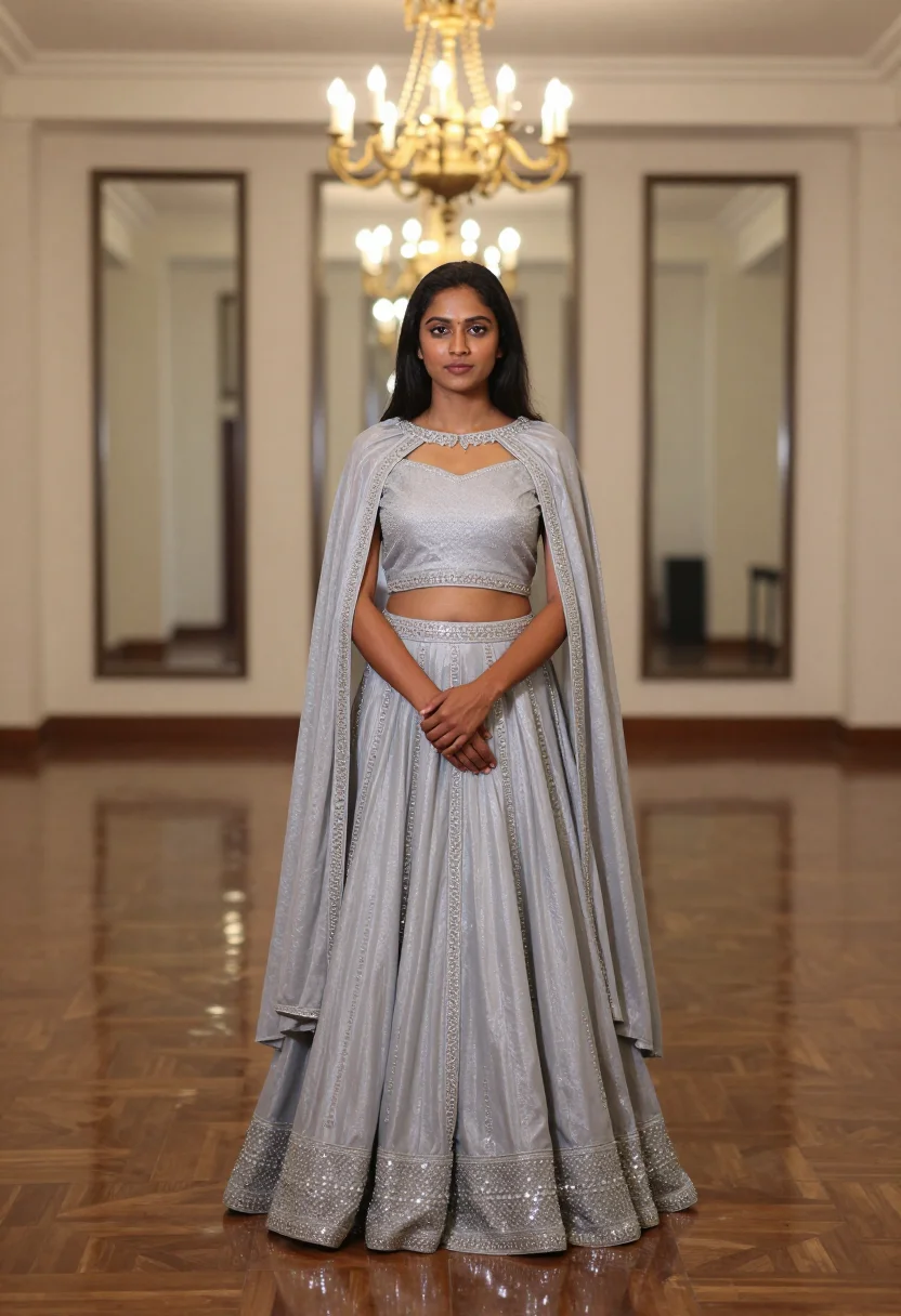 AI reception lehenga sample — portrait of a woman, full-length portrait of a young Indian